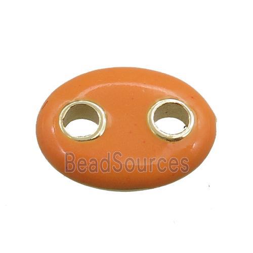 copper oval connector, orange enameled, gold plated