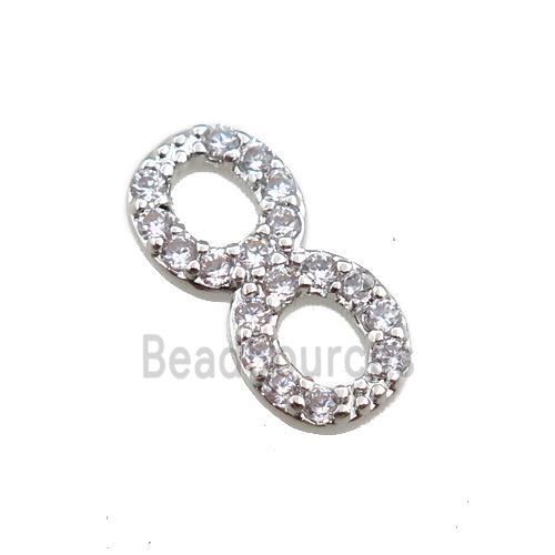 copper infinity connector paved zircon, platinum plated