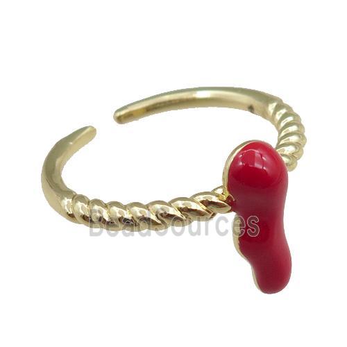 copper Rings with red enameled, adjustable, gold plated