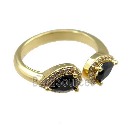 copper Rings pave black zircon, adjustable, gold plated