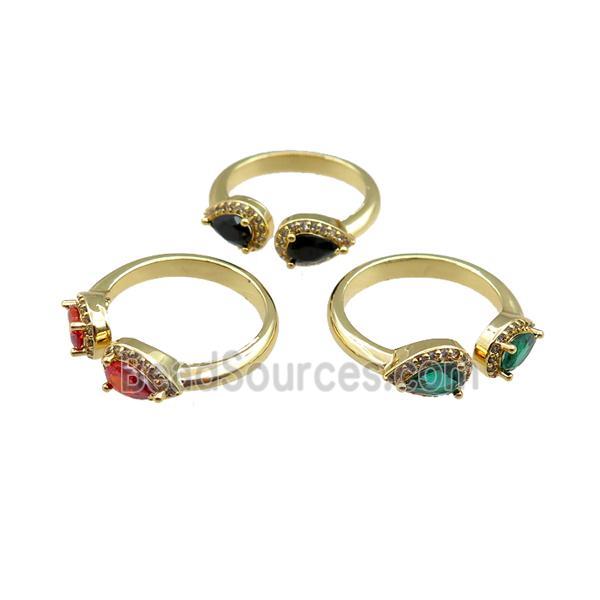 copper Rings pave zircon, mixed, adjustable, gold plated