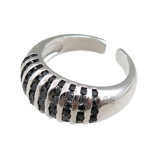 copper Rings pave black zircon, adjustable, platinum plated