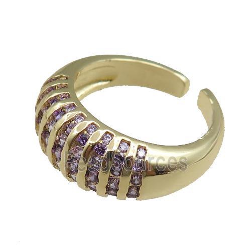 copper Rings pave purple zircon, adjustable, gold plated