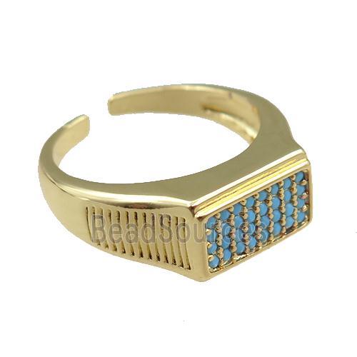 copper Rings pave blue zircon, adjustable, gold plated