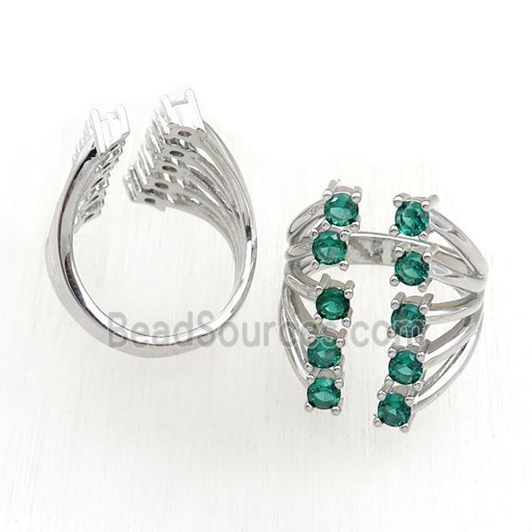 copper Rings pave green zircon, adjustable, platinum plated