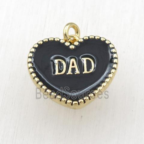 copper heart DAD pendant with black enameling, gold plated