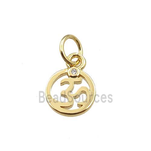 copper circle pendant pave zircon, gold plated