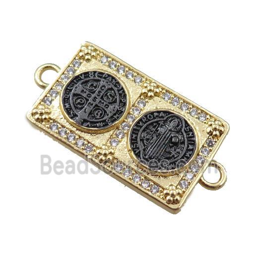 copper Saint Religious connector pave zircon, rectangle, gold plated