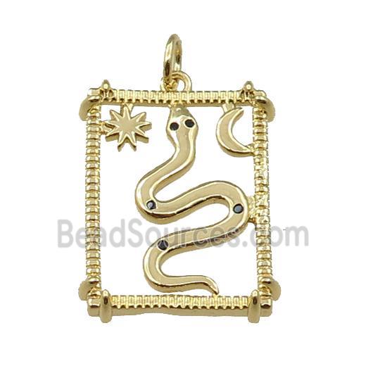 copper rectangle pendant, snake, gold plated