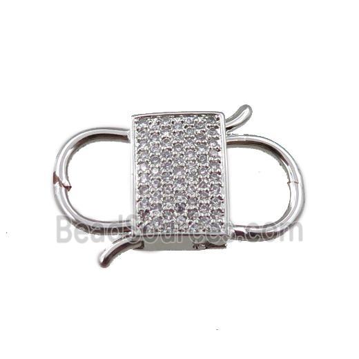 copper clasp pave zircon, platinum plated