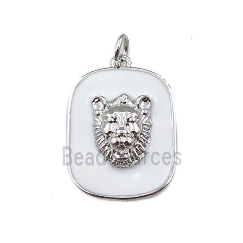 copper rectangle pendant with leopard, enamel, platinum plated