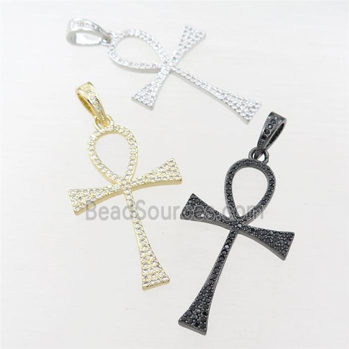Copper Ankh Cross Pendant Pave Zircon Mixed