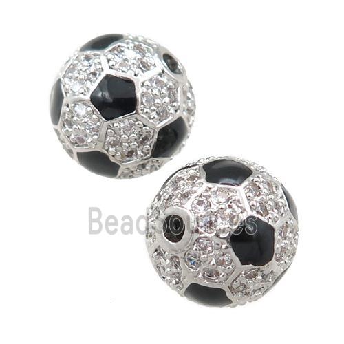 copper football beads pave zircon Sport round, platinum plated