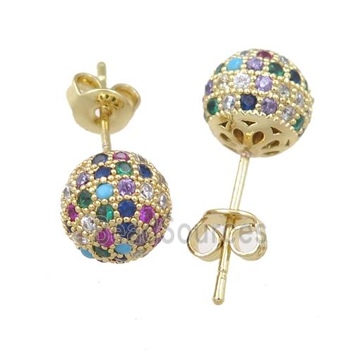 copper Stud Earring paved zircon, gold plated