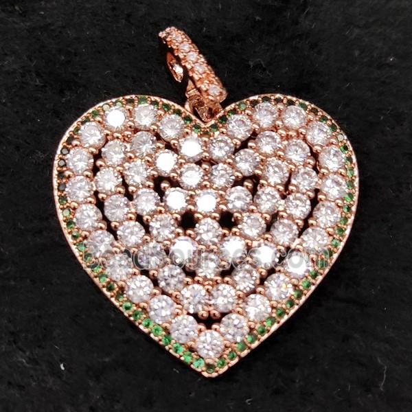 copper heart pendant pave zircon, rose gold