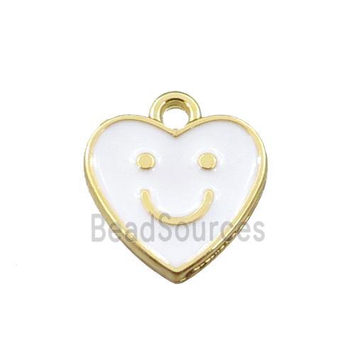 copper emoji pendant with white enameled, heart, smile face, gold plated