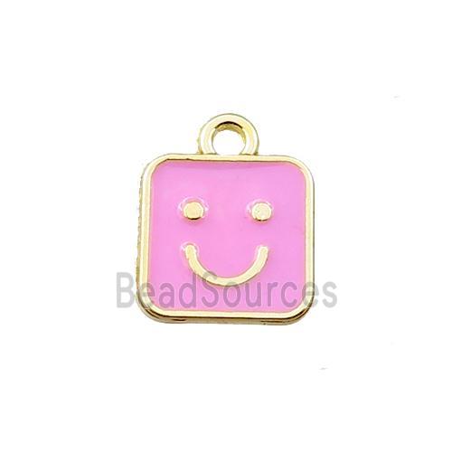 copper emoji pendant with pink enameled, smile face, gold plated