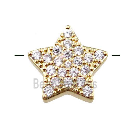 copper star beads pave zircon, gold plated