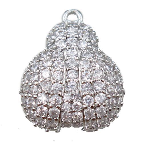 copper Ladybug pendant pave zircon, platinum plated