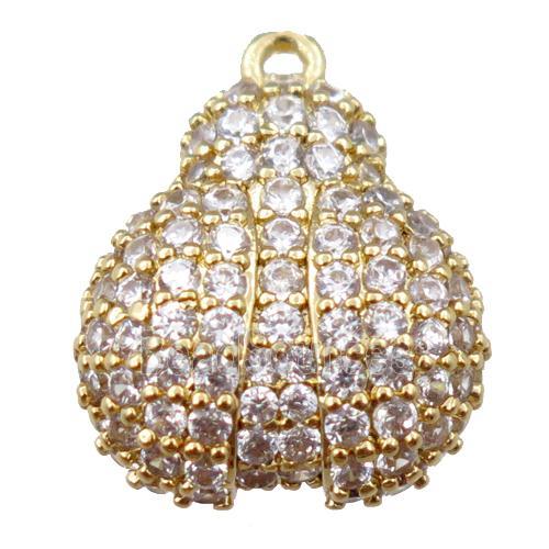 copper Ladybug pendant pave zircon, gold plated