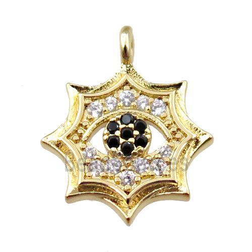 copper cobweb pendant pave zircon, gold plated