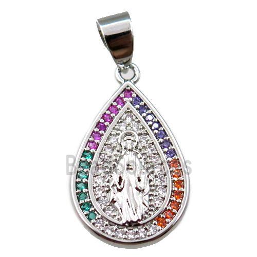 copper teardrop pendant pave zircon, jesu, platinum plated