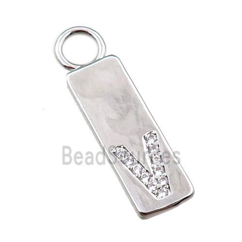 copper rectangle pendant pave zircon, platinum plated