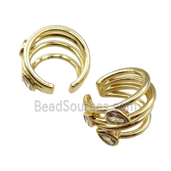 copper Clip Earring cuff pave zircon, gold plated