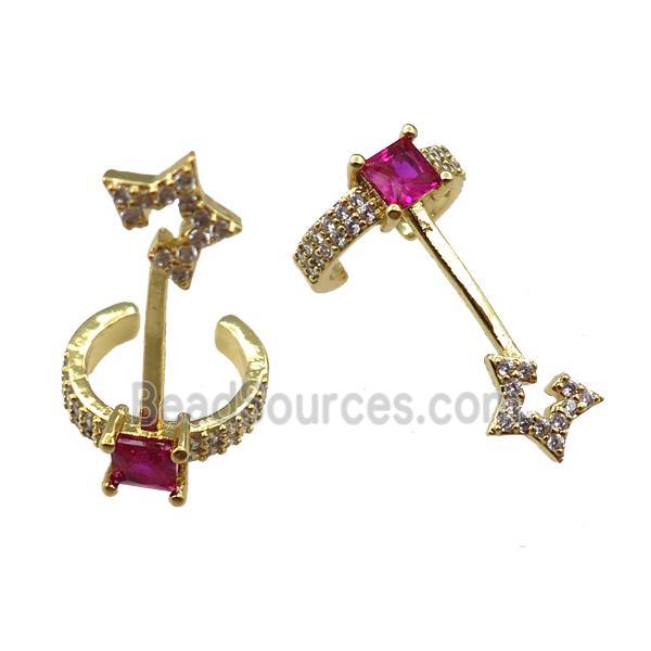 copper Clip Earring cuff pave zircon, gold plated