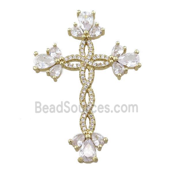 copper cross pendant paved zircon, gold plated