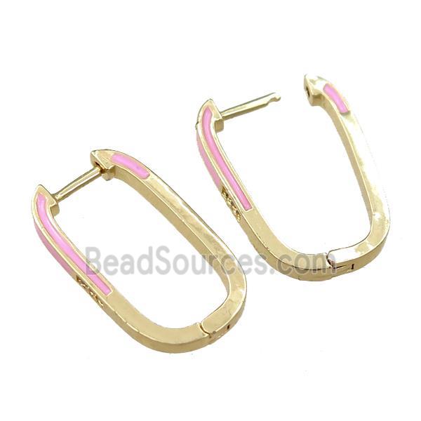 copper Latchback Earrings with pink enameled, gold plated