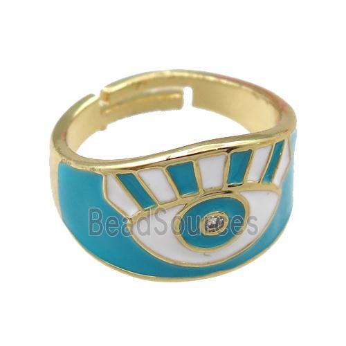 copper Rings with blue enameled, adjustable, gold plated