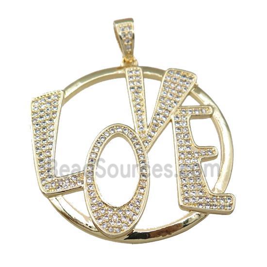 copper LOVE pendant pave zircon, gold plated