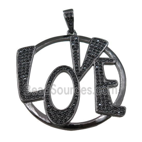 copper LOVE pendant pave zircon, letter, black plated