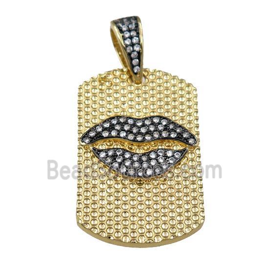 copper rectangle pendant pave zircon, lip, gold plated