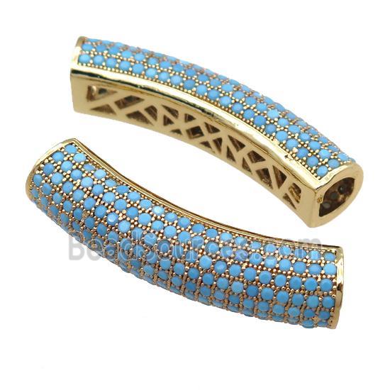 copper tube beads pave zircon, gold plated