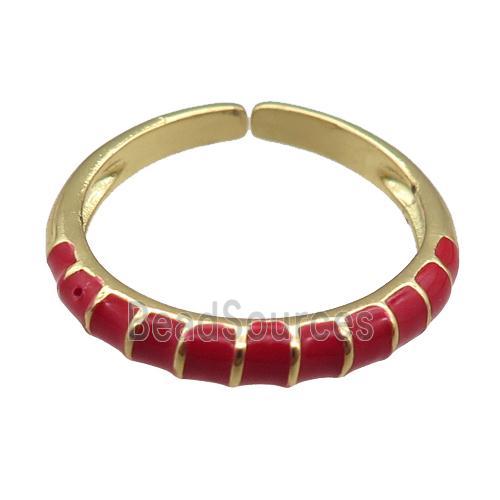 copper Rings, red enameled, adjustable, gold plated