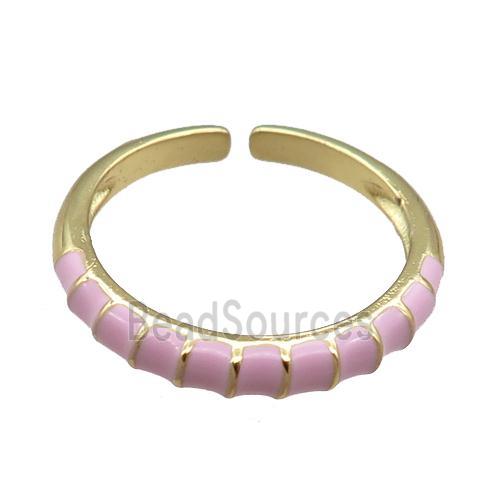 copper Rings, pink enameled, adjustable, gold plated