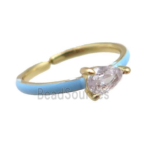 copper Rings, blue enameled, adjustable, gold plated