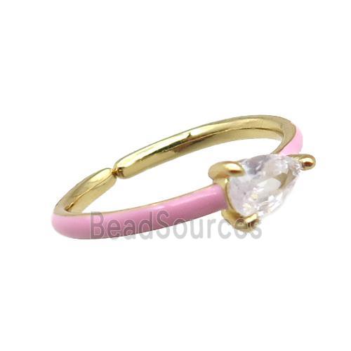 copper Rings, pink enameled, adjustable, gold plated