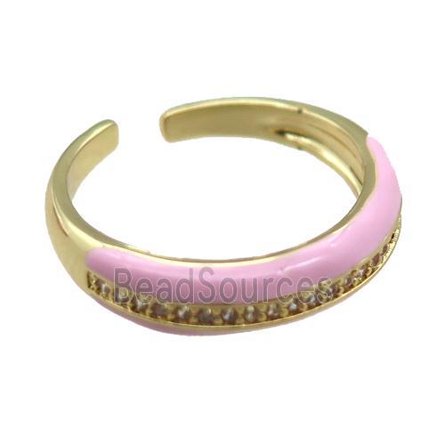 pink Enameling copper ring pave zircon, gold plated