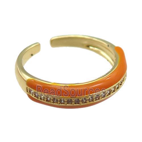 orange Enameling copper ring pave zircon, gold plated