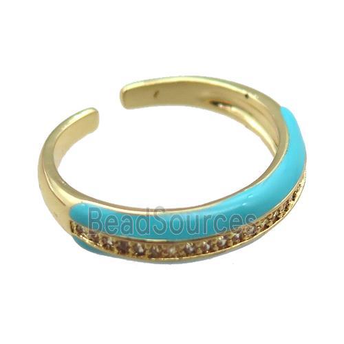 teal Enameling copper ring pave zircon, gold plated