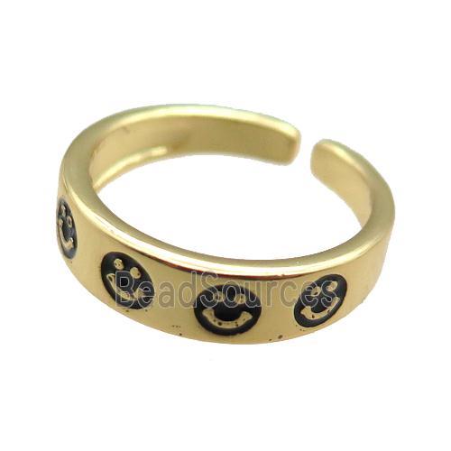 Copper Rings with enameling smileface, gold plated