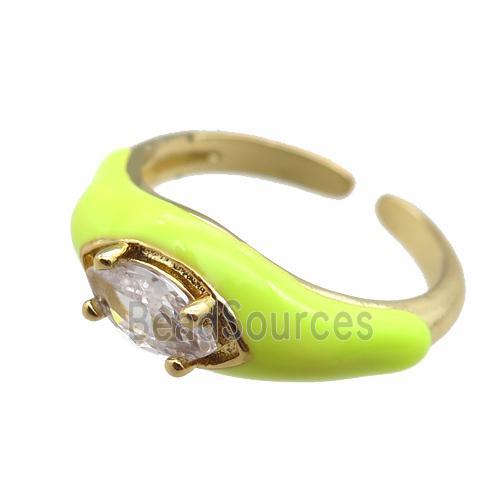 olive Enameling Copper Ring pave zircon, adjustable, gold plated