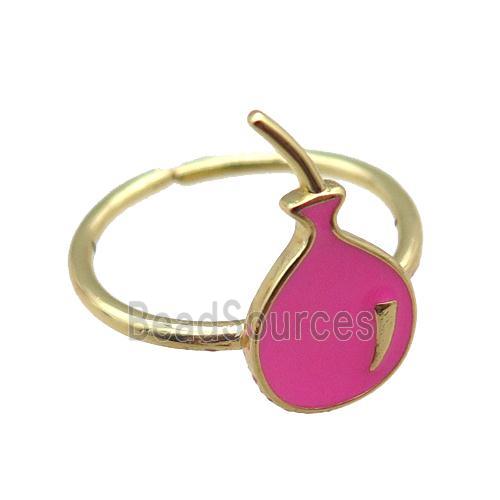 copper rings with pink enameling ballon, gold plated