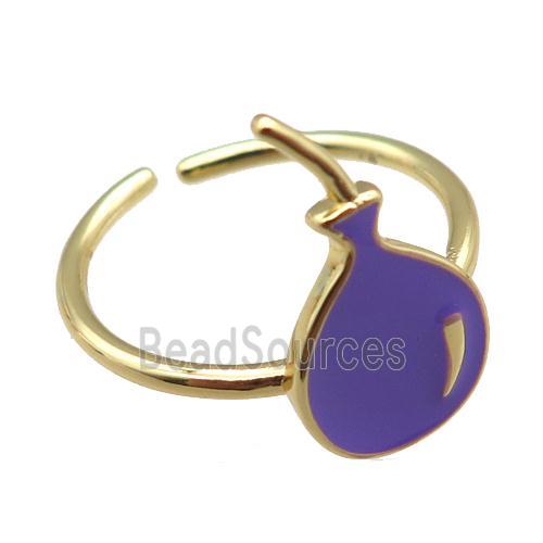 copper rings with purple enameling ballon, gold plated