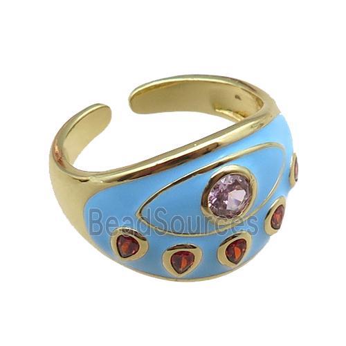 copper rings with blue enameled, adjustable, gold plated