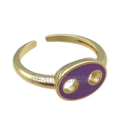 copper rings with purple enameled, adjustable, gold plated