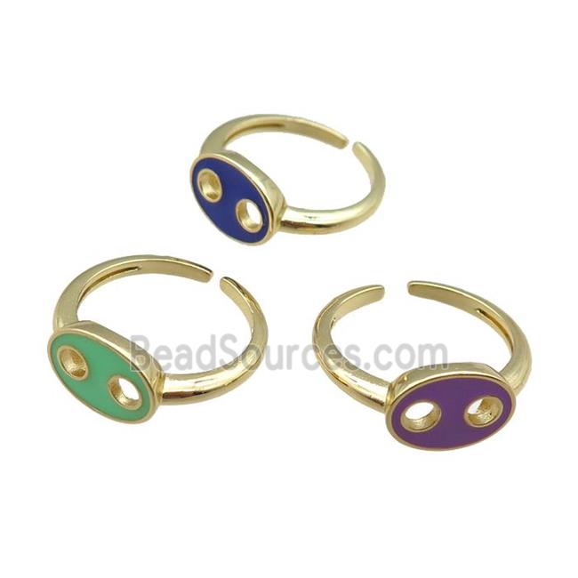 mix copper rings with enameled, adjustable, gold plated